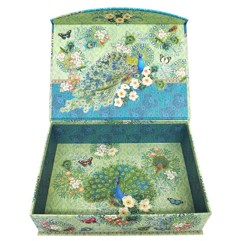 Punch Studio Cherry Blossom Peacock Decorative Flip Top Nesting Box (94811), Lg - Picture 5 of 9